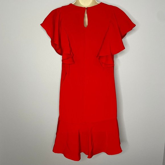 Lucy Wang Red Flutter Sleeves Ruffle Hem Dress - Picture 2 of 8